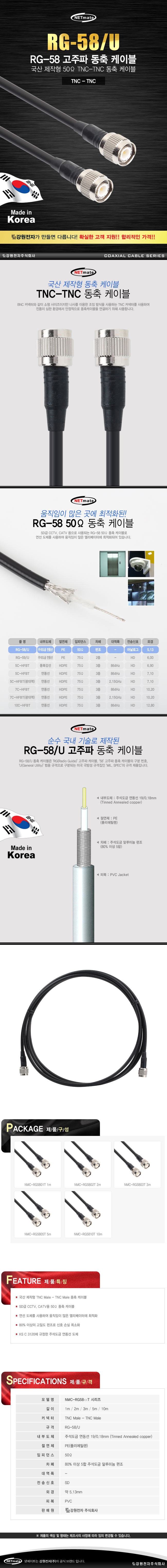 동축 케이블 3m TNC케이블 RG58케이블 RG케이블 무전기선 무전기케이블